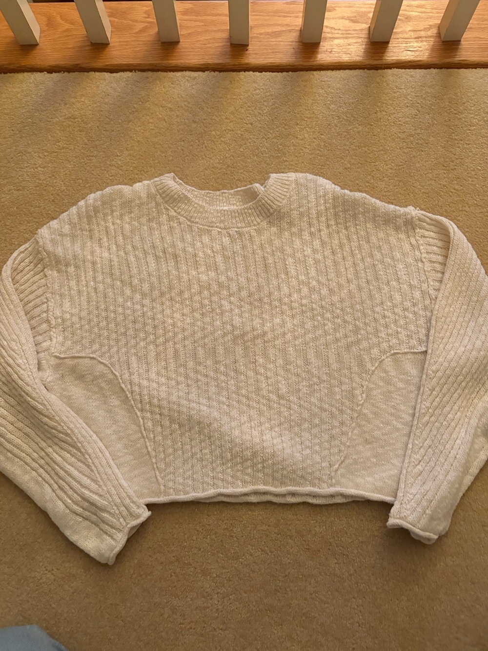 Cream Cropped Knit Sweater